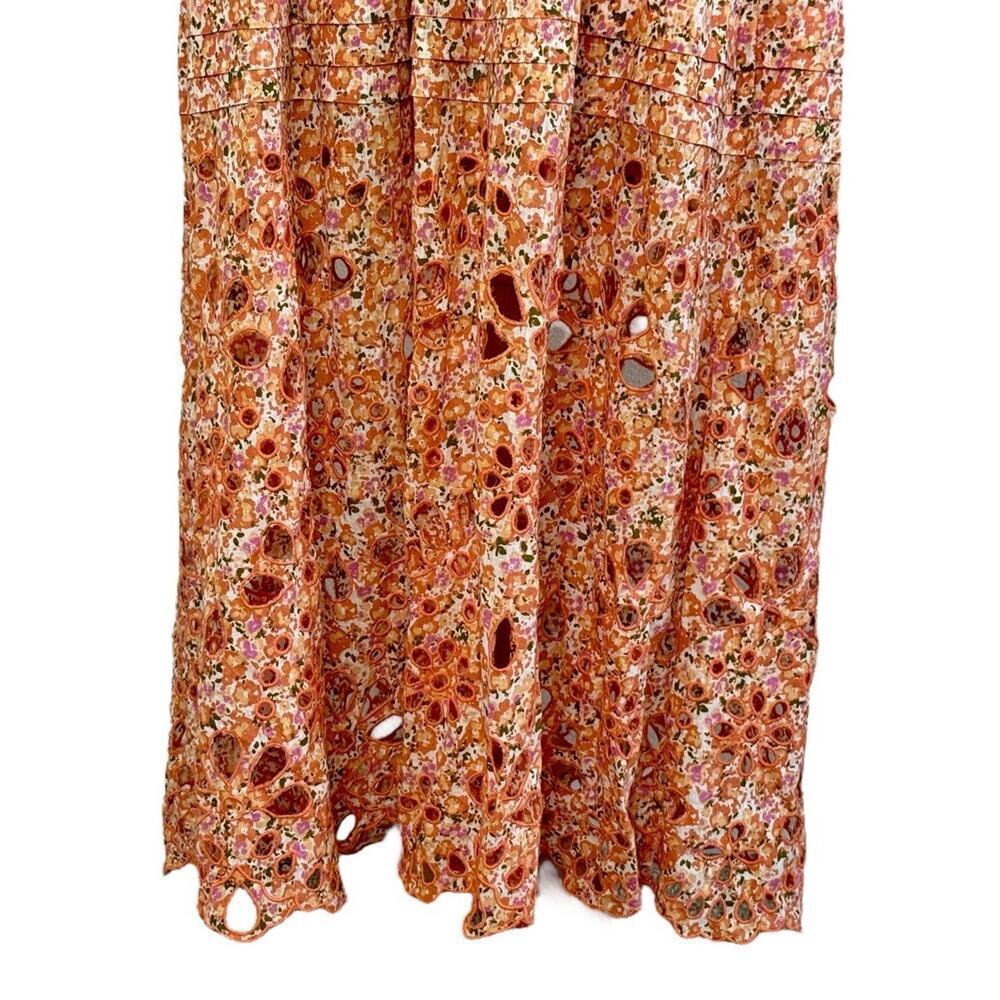 ANTHROPOLOGIE Babydoll Sweetheart Maxi Dress Floral Eyelet Cut Out Hem Sz XL NEW - Picture 4 of 12